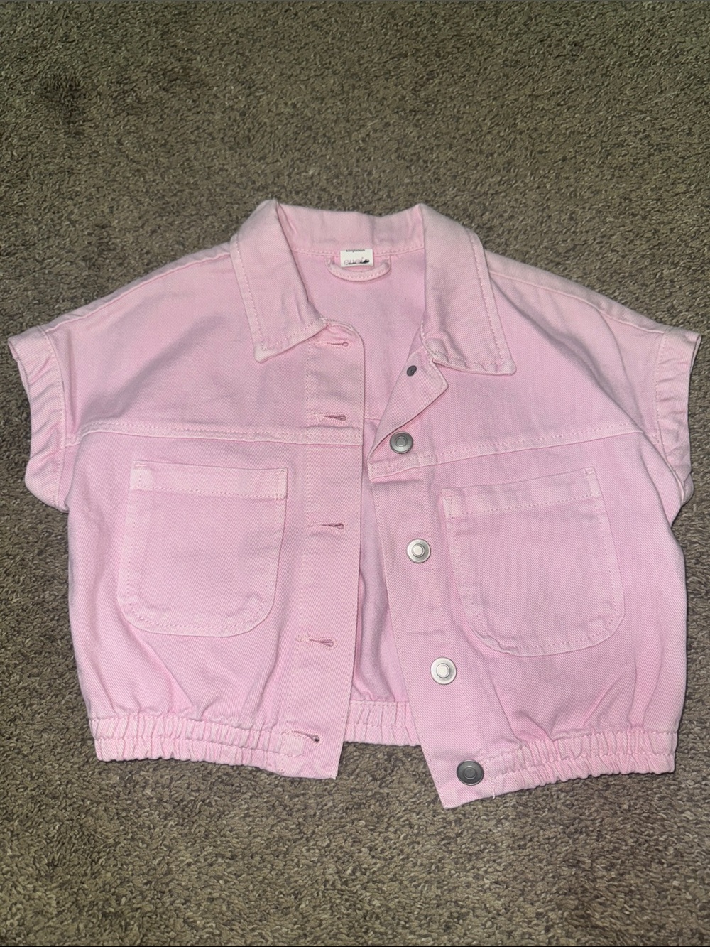 Evsie Pink Girls' Short Sleeve denim Utility Jacket